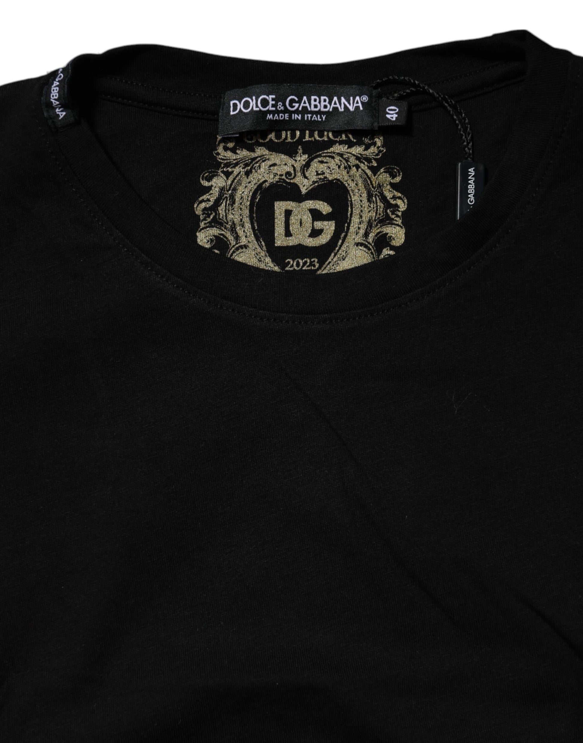 Black Cotton Short Sleeves Crew Neck T-shirt