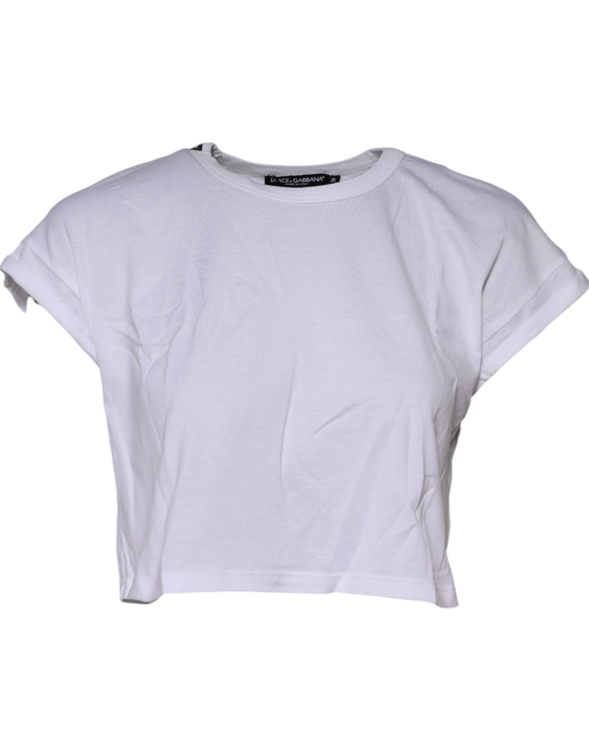 White Cotton Crew Neck Cropped Top T-shirt