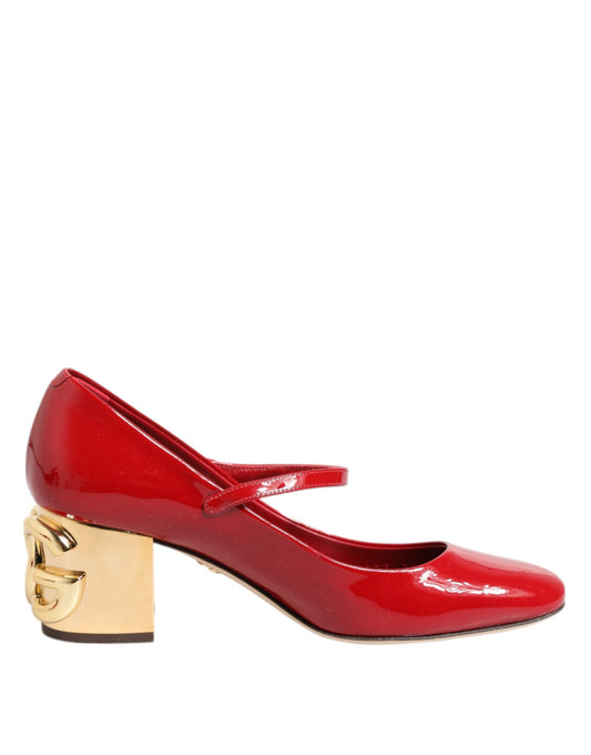 Red Leather DG Logo Heels Sandals Shoes