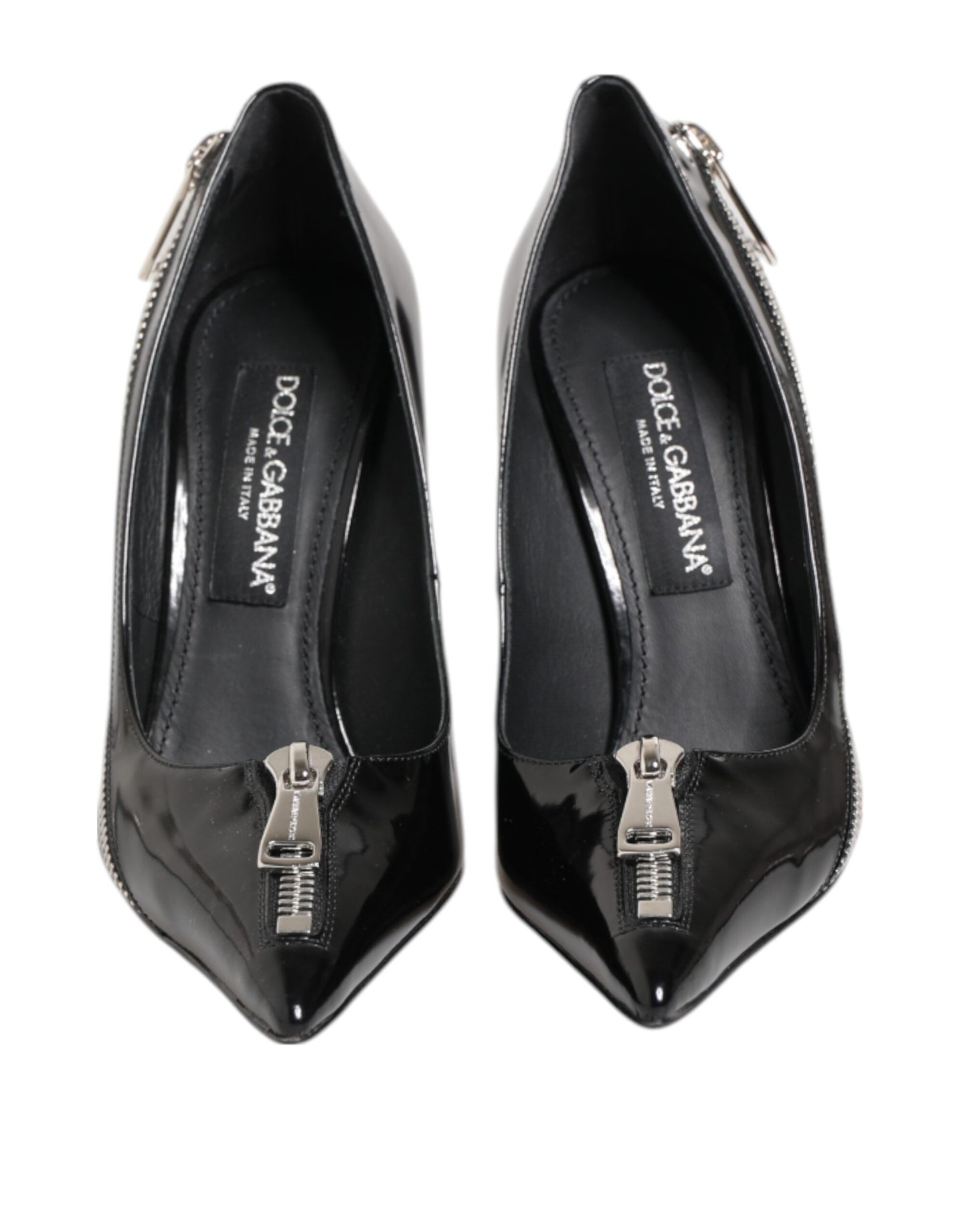 Black Patent Leather Zipper Heels Pumps Shoes