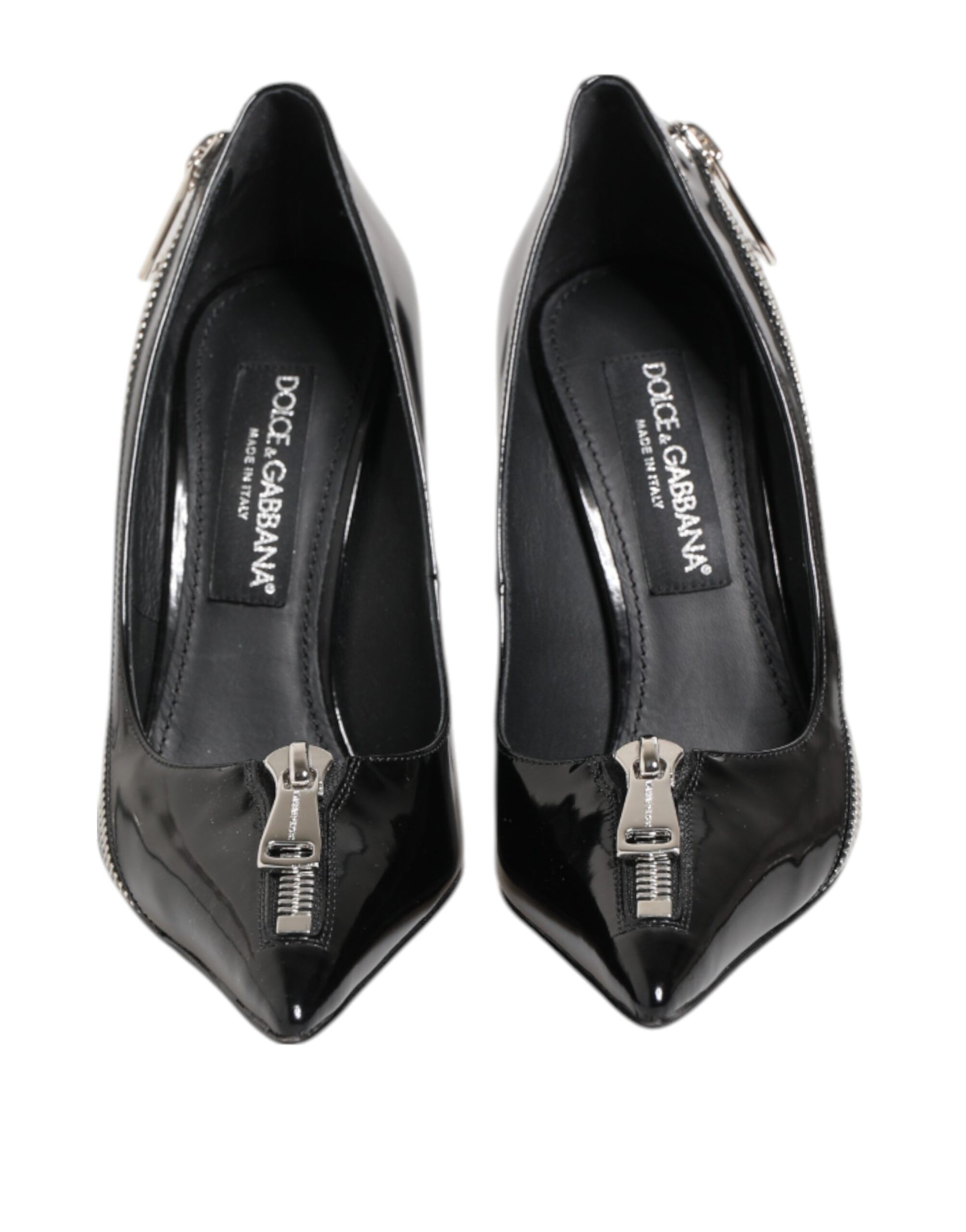 Black Patent Leather Zipper Heels Pumps Shoes