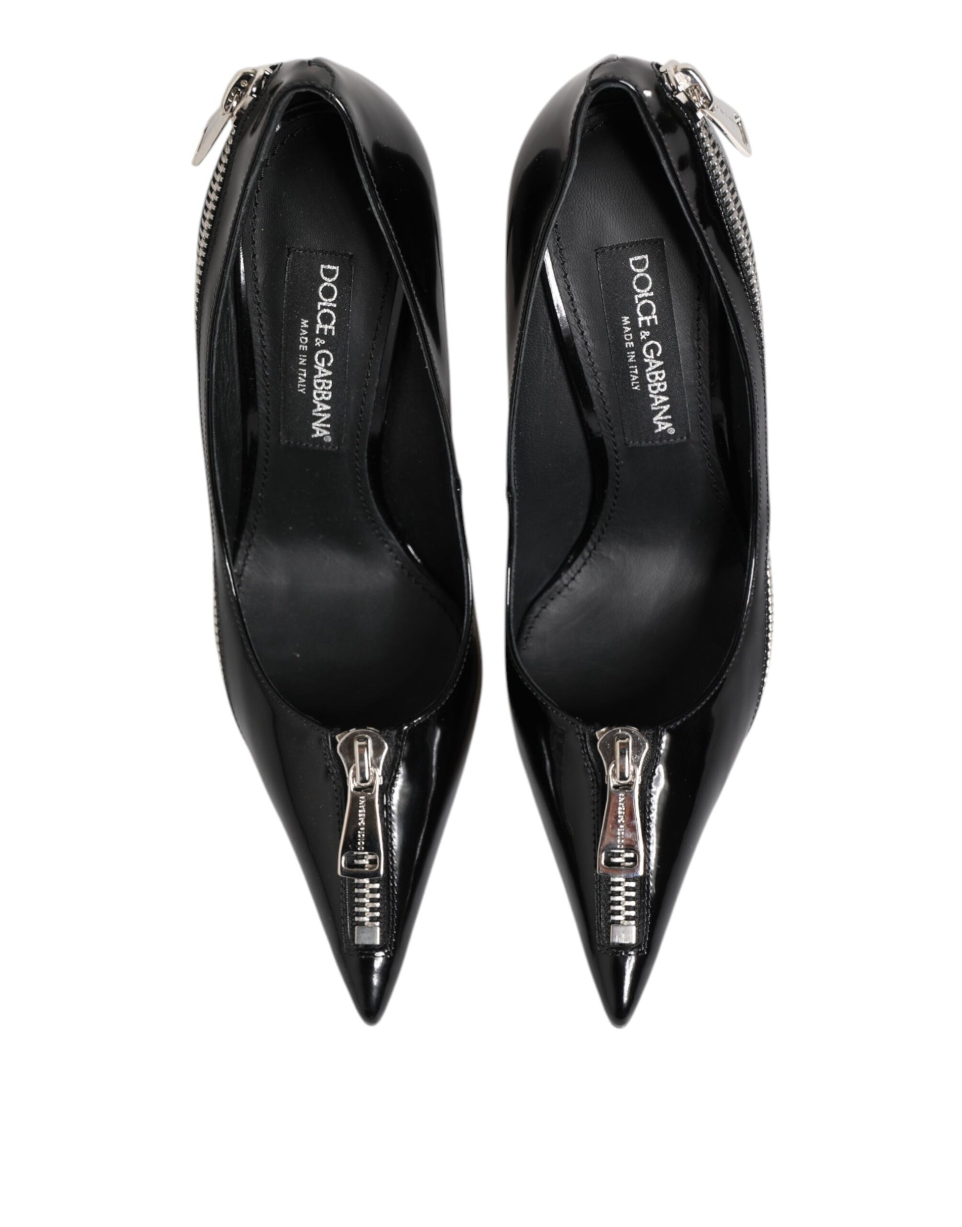 Black Patent Leather Zipper Heels Pumps Shoes
