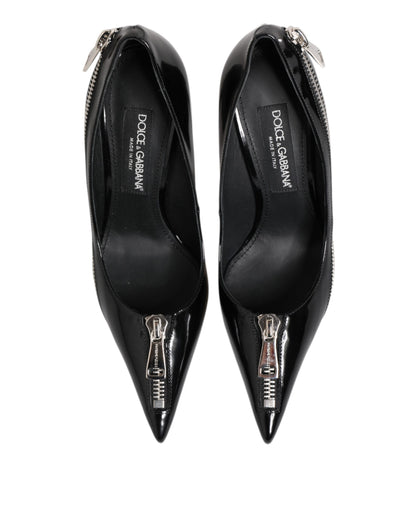 Black Patent Leather Zipper Heels Pumps Shoes