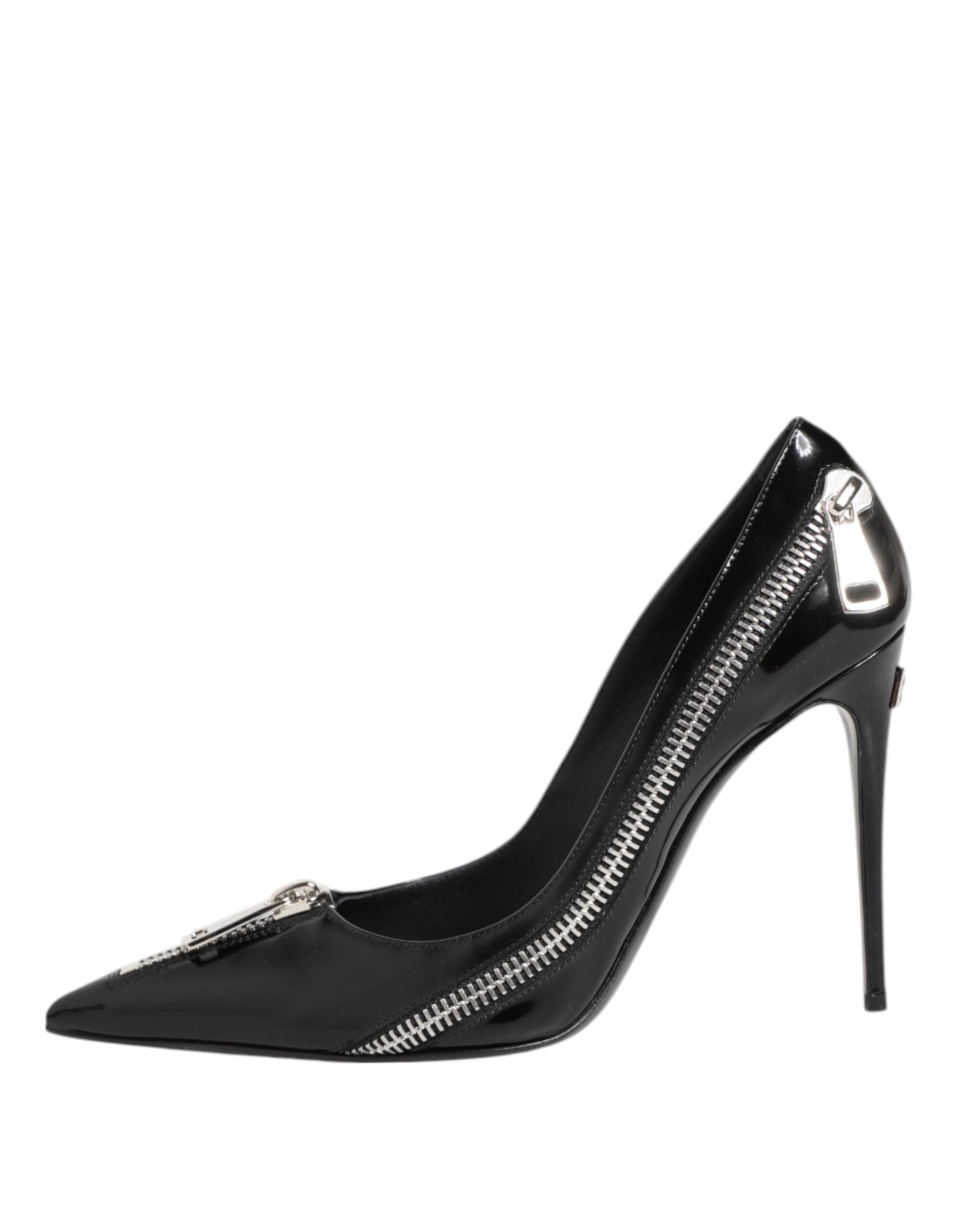 Black Patent Leather Zipper Heels Pumps Shoes