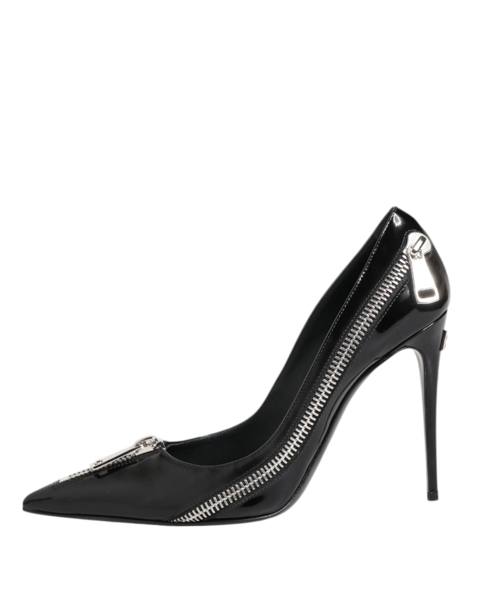 Black Patent Leather Zipper Heels Pumps Shoes