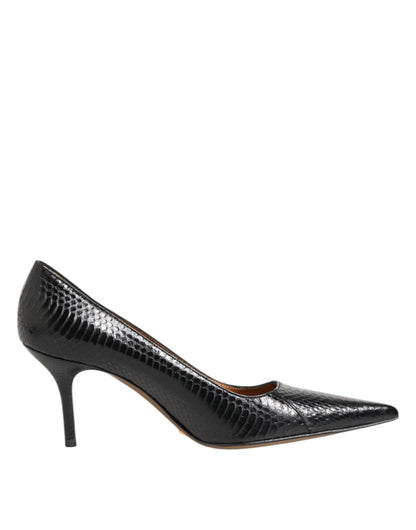Black Exotic Leather Stiletto Pumps Shoes