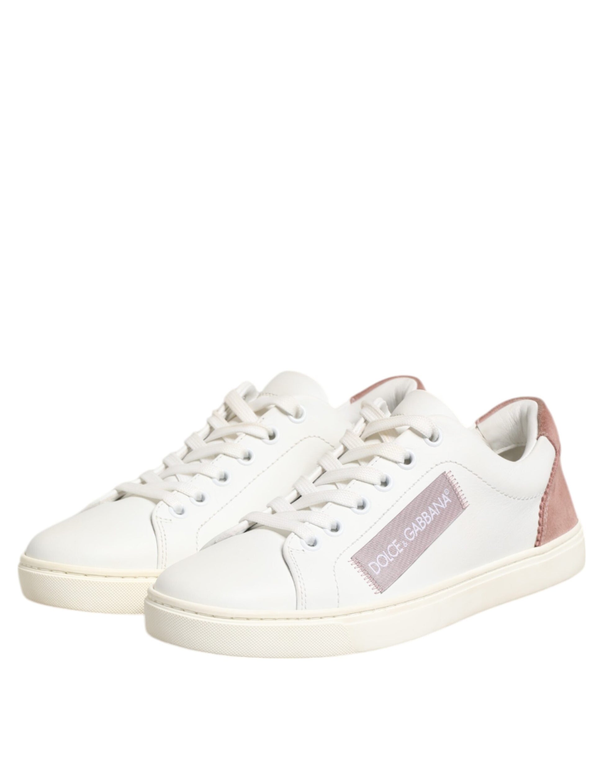 White Pink Leather Low Top Sneakers Shoes