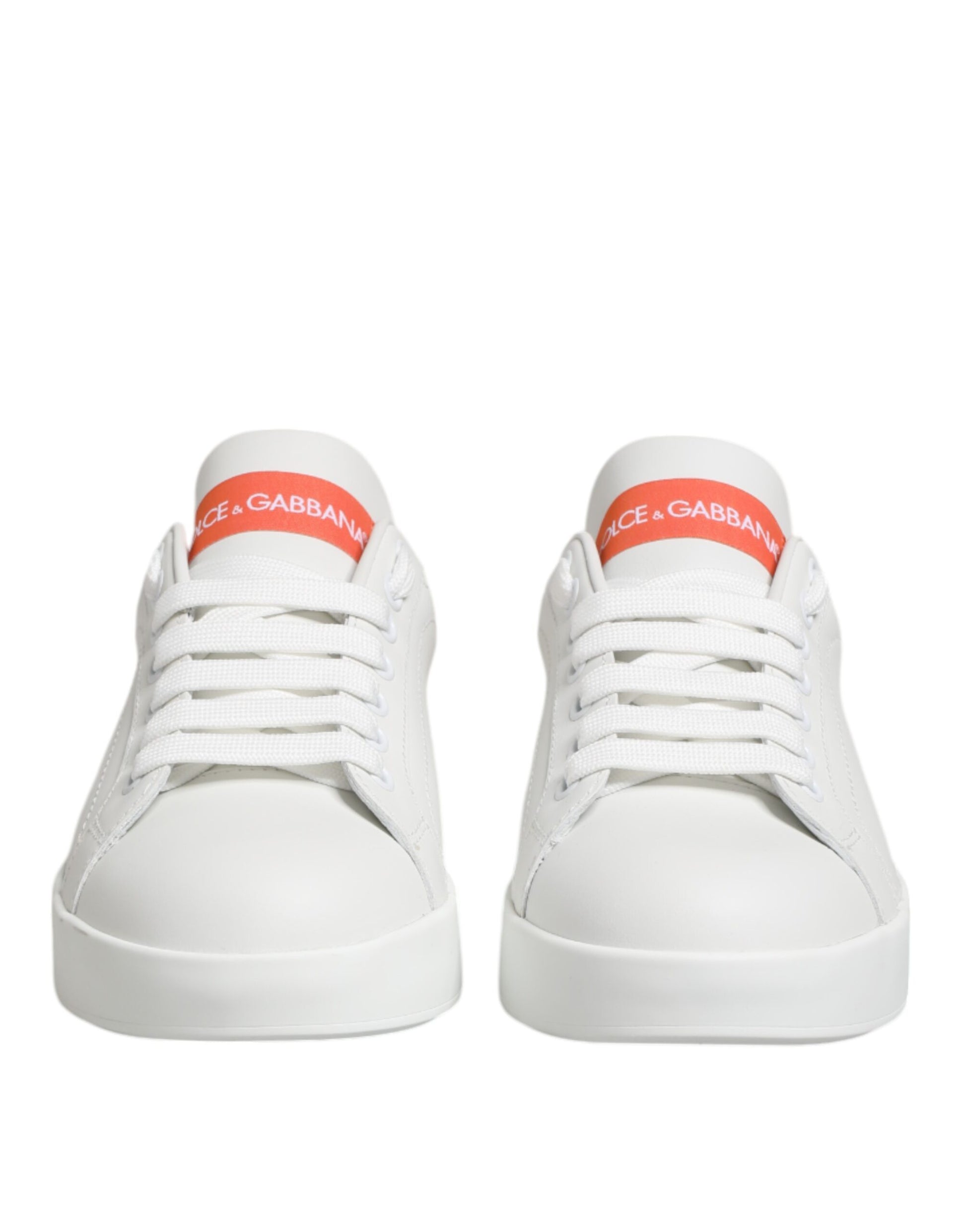 White Orange Leather Low Top Sneakers Shoes