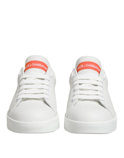 White Orange Leather Low Top Sneakers Shoes