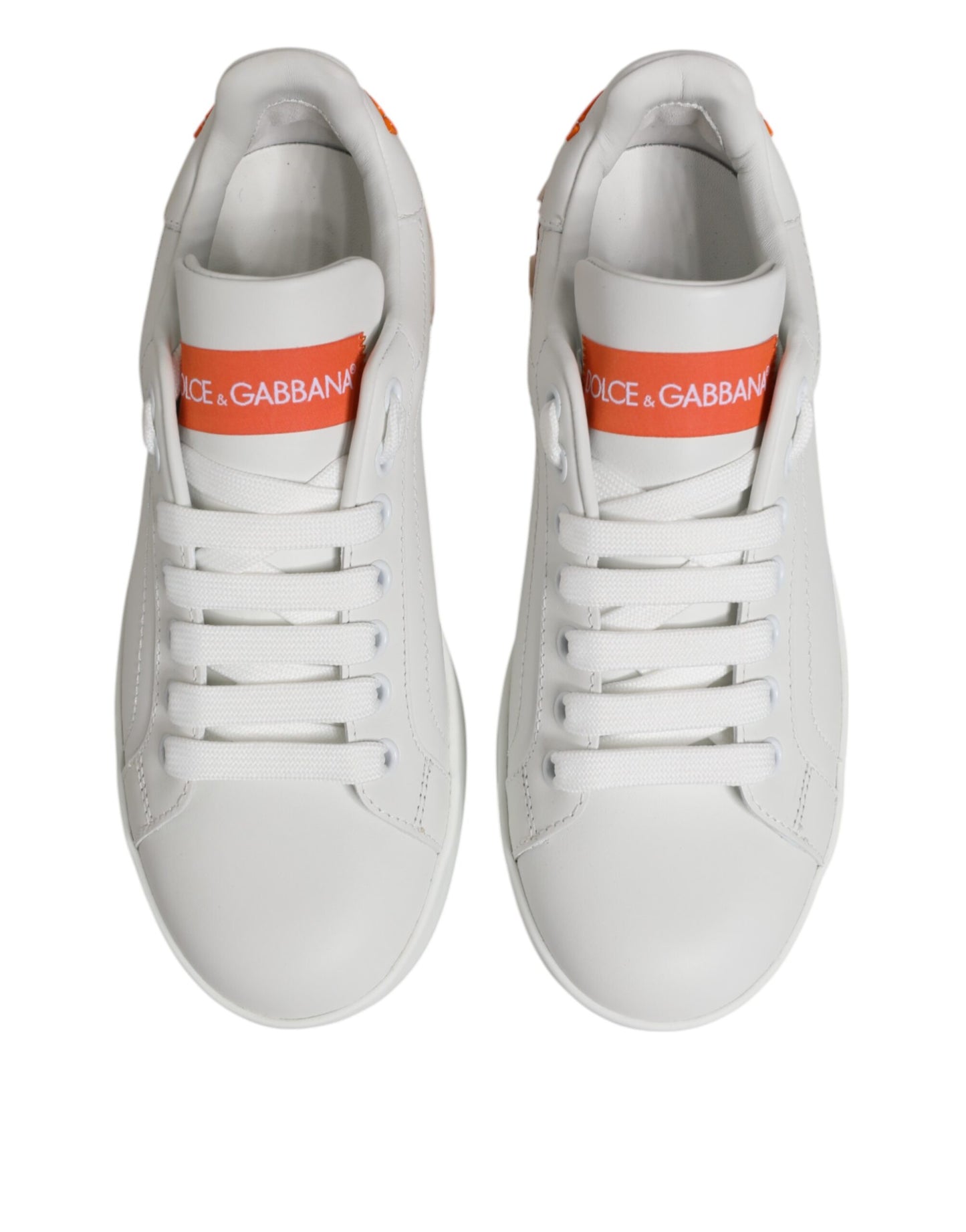 White Orange Leather Low Top Sneakers Shoes