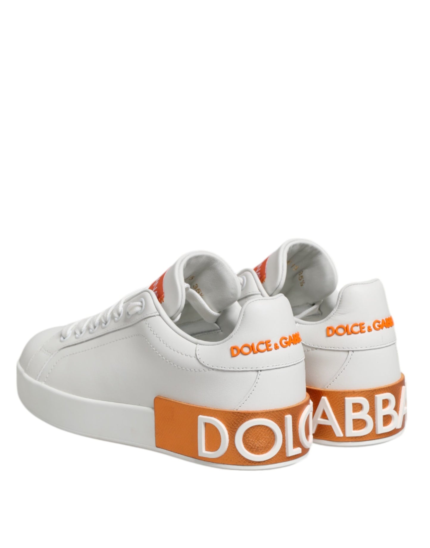 White Orange Leather Low Top Sneakers Shoes