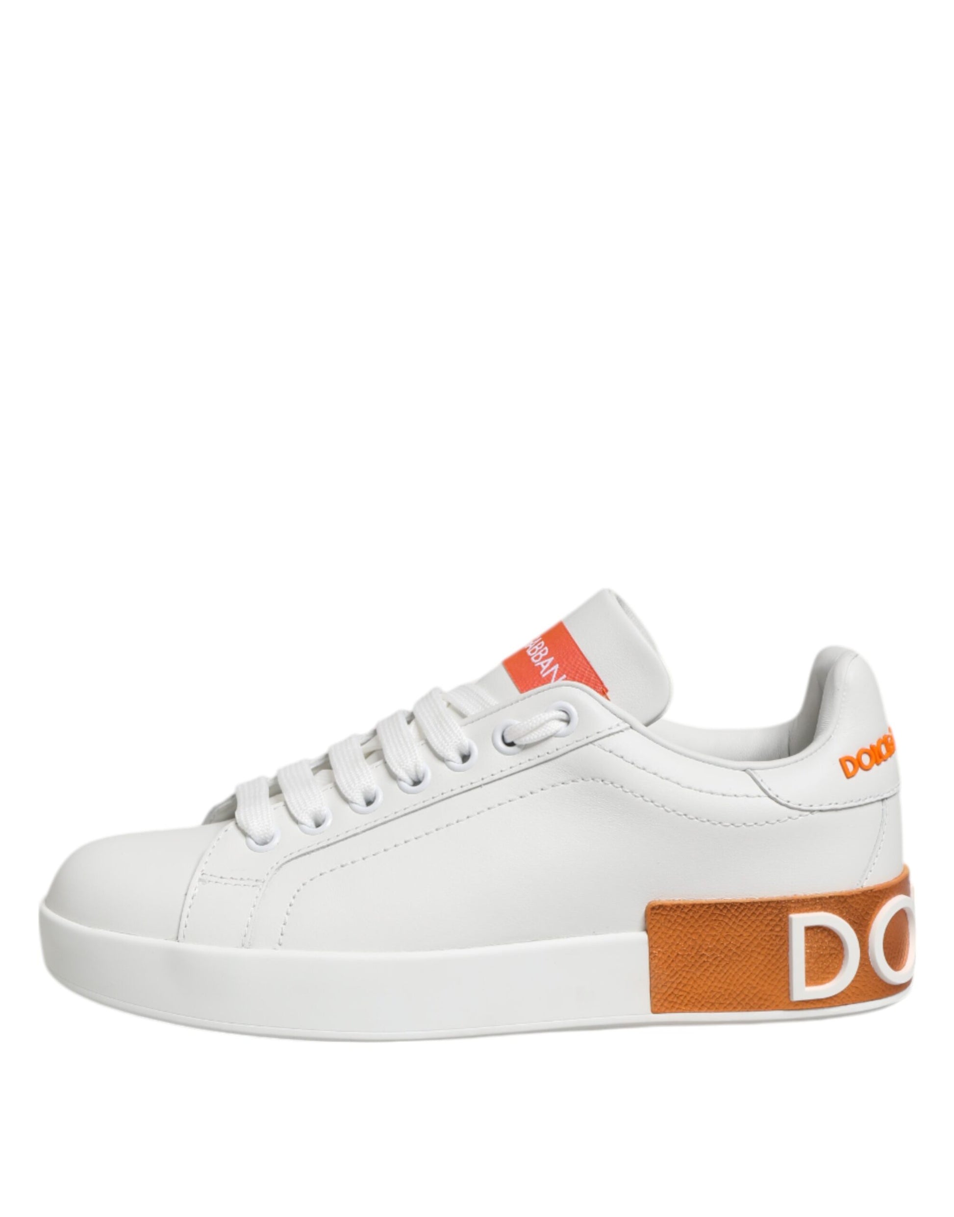 White Orange Leather Low Top Sneakers Shoes