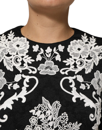Black Lace Trim Short Sleeves A-line Dress