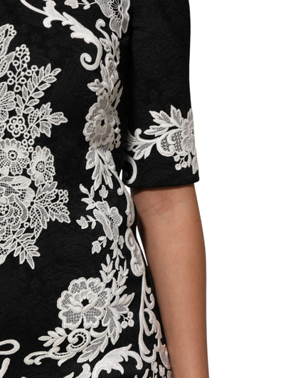 Black Lace Trim Short Sleeves A-line Dress