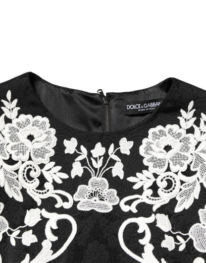 Black Lace Trim Short Sleeves A-line Dress