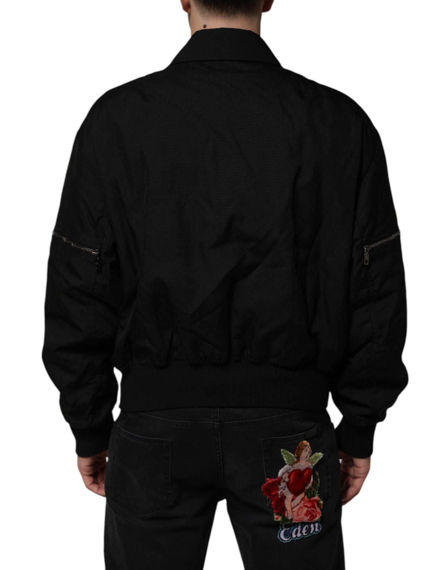 Black Patch Pocket Full Zip Bomber Jacket