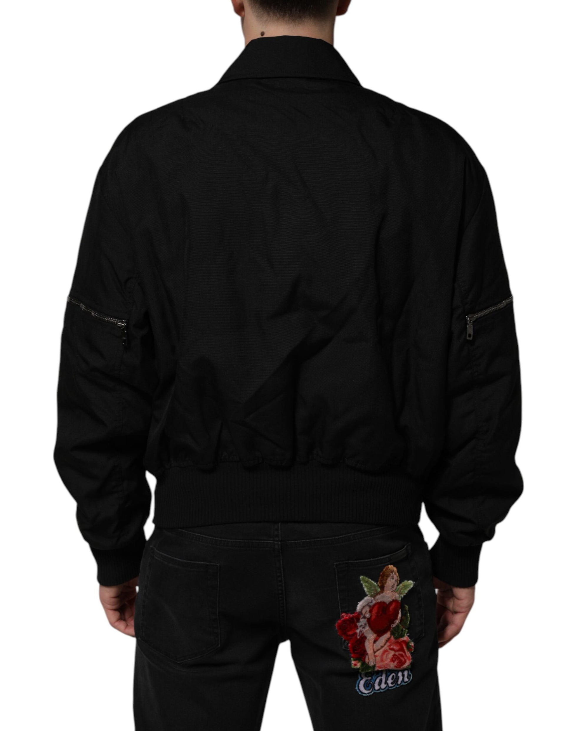 Black Patch Pocket Full Zip Bomber Jacket