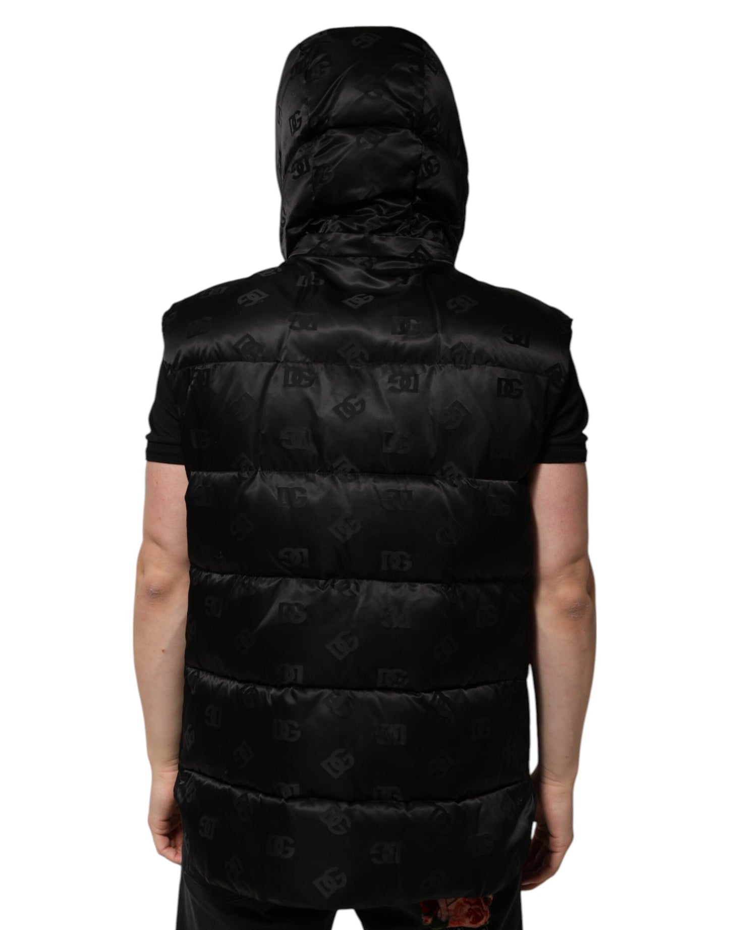 Black Quilted Sleeveless Hooded Vest Jacket