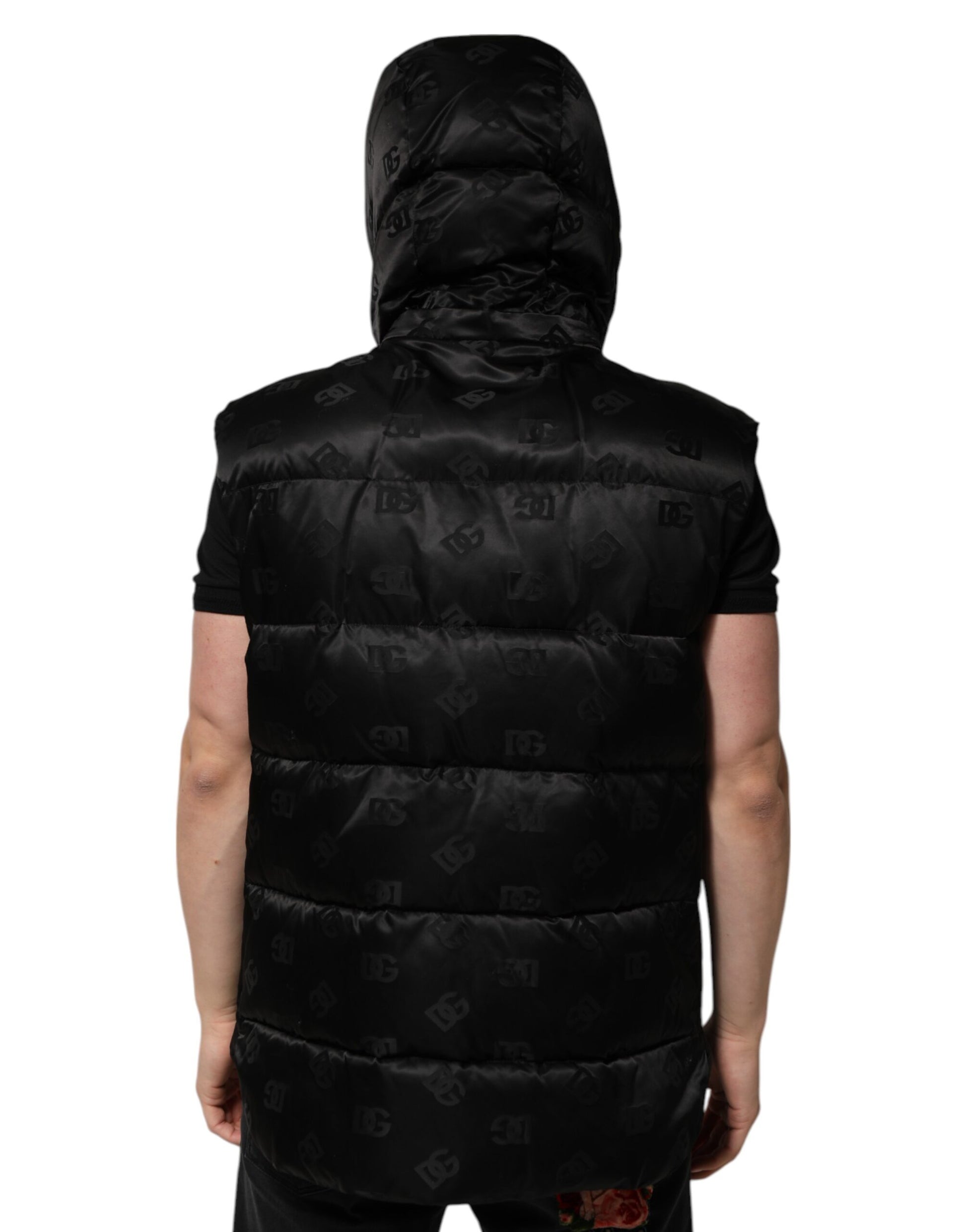 Black Quilted Sleeveless Hooded Vest Jacket