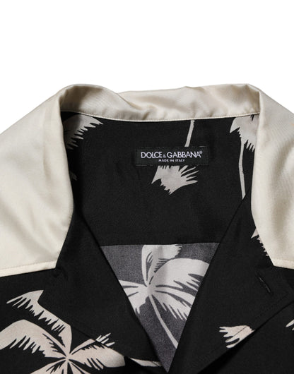 Black Printed Silk Short Sleeves Casual Shirt
