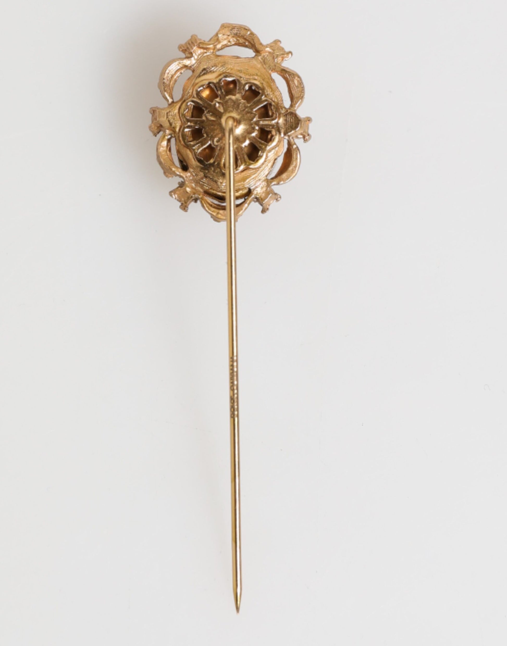 Gold Tone Green Stone Antique Men Accessory Brooch Pin