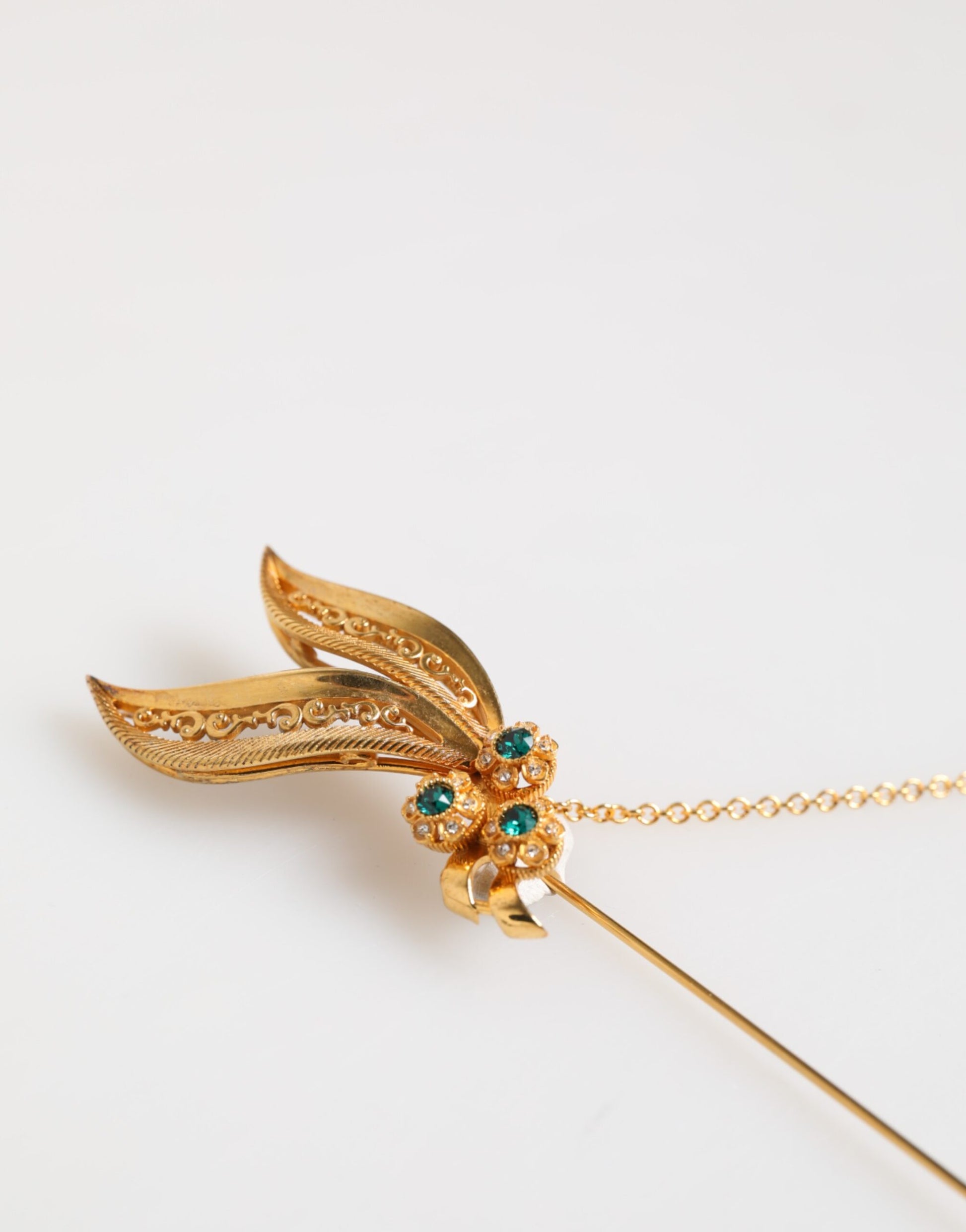 Gold Tone 925 Sterling Silver Crystal Chain Pin Brooch