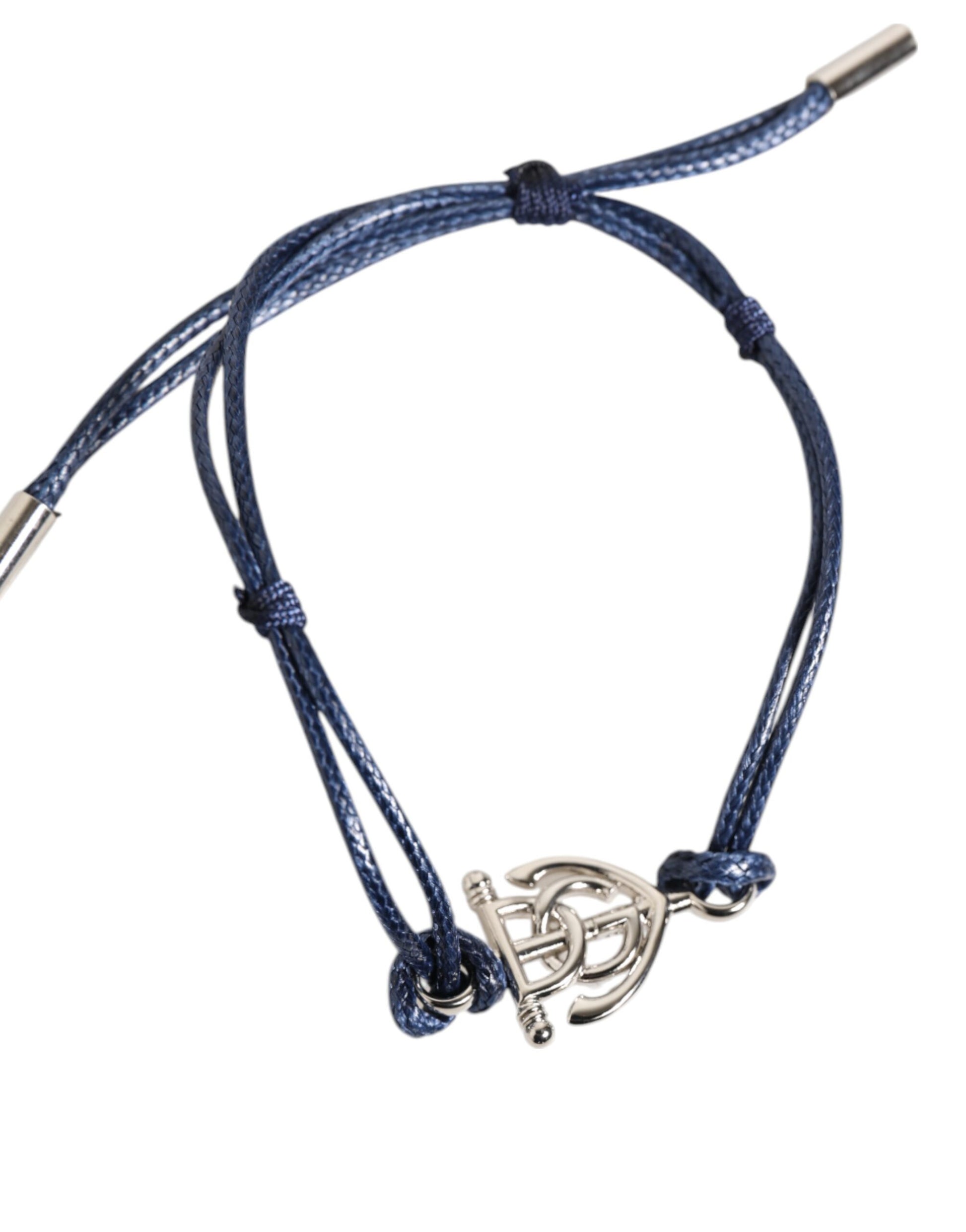 Silver Tone Brass DG Logo Blue Cord MARINA Men Bracelet