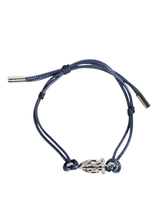 Silver Tone Brass DG Logo Blue Cord MARINA Men Bracelet