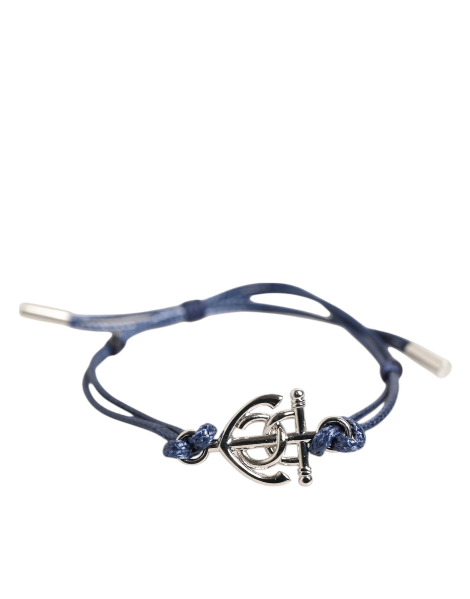 Silver Tone Brass DG Logo Blue Cord MARINA Men Bracelet