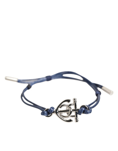 Silver Tone Brass DG Logo Blue Cord MARINA Men Bracelet