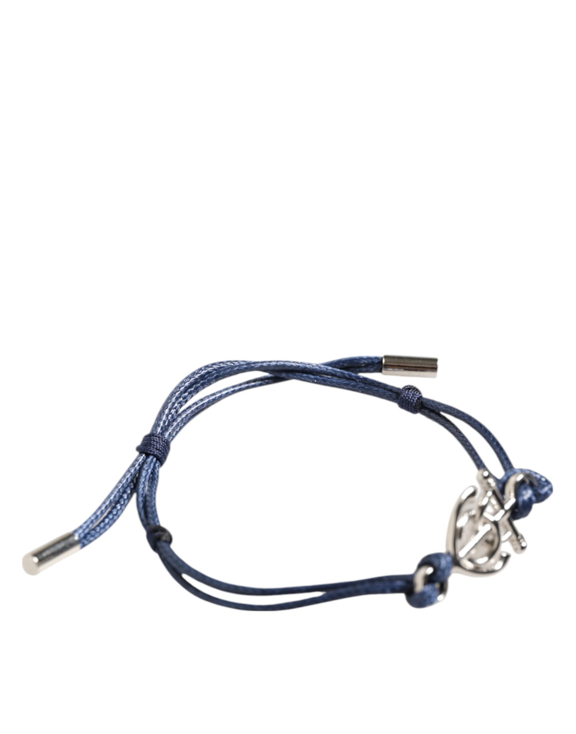 Silver Tone Brass DG Logo Blue Cord MARINA Men Bracelet