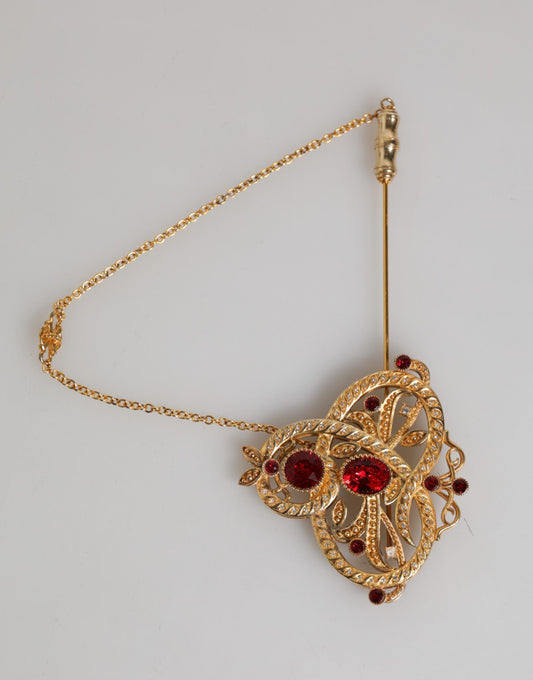 Gold Tone 925 Sterling Silver Crystal Chain Brooch Pin