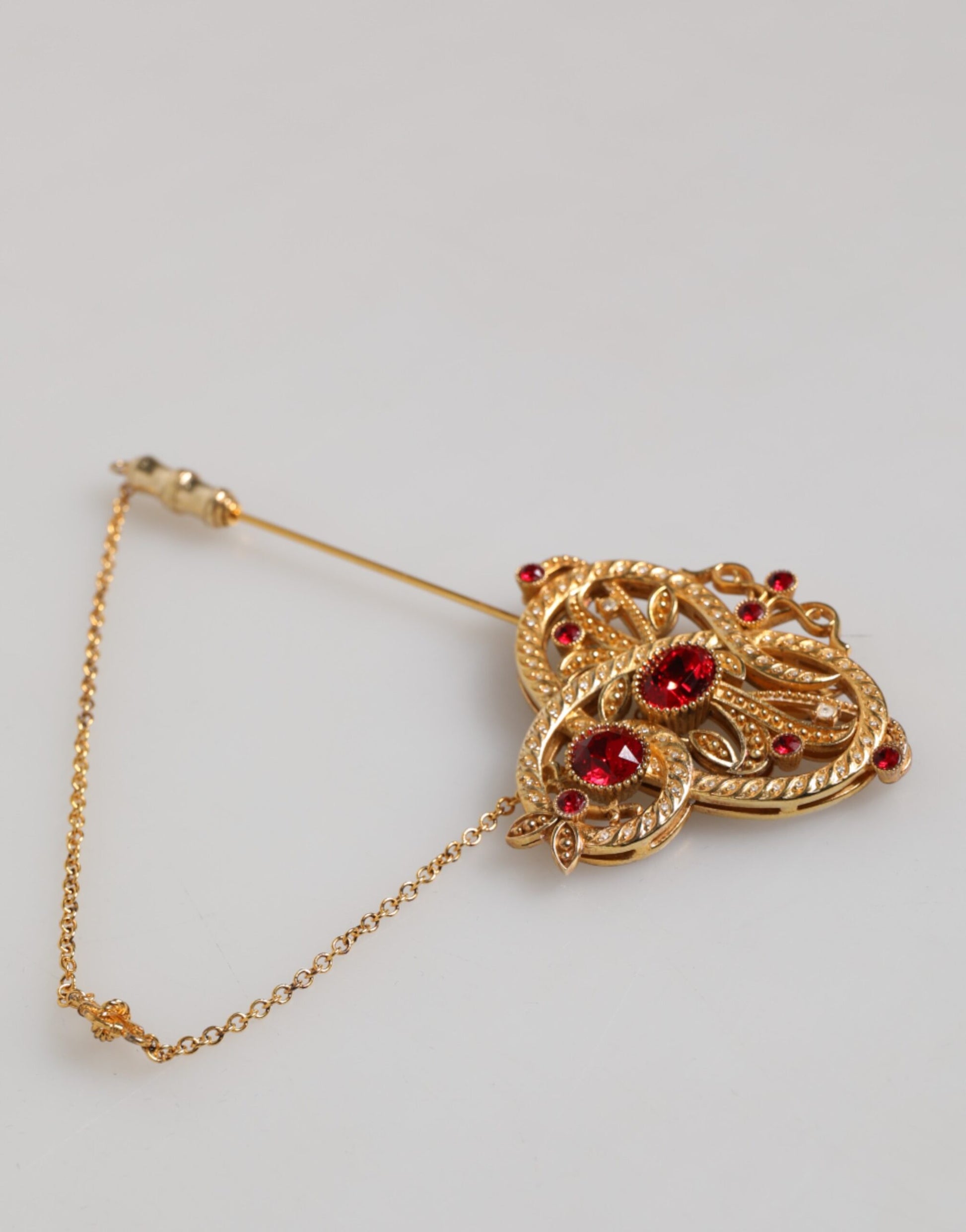 Gold Tone 925 Sterling Silver Crystal Chain Brooch Pin