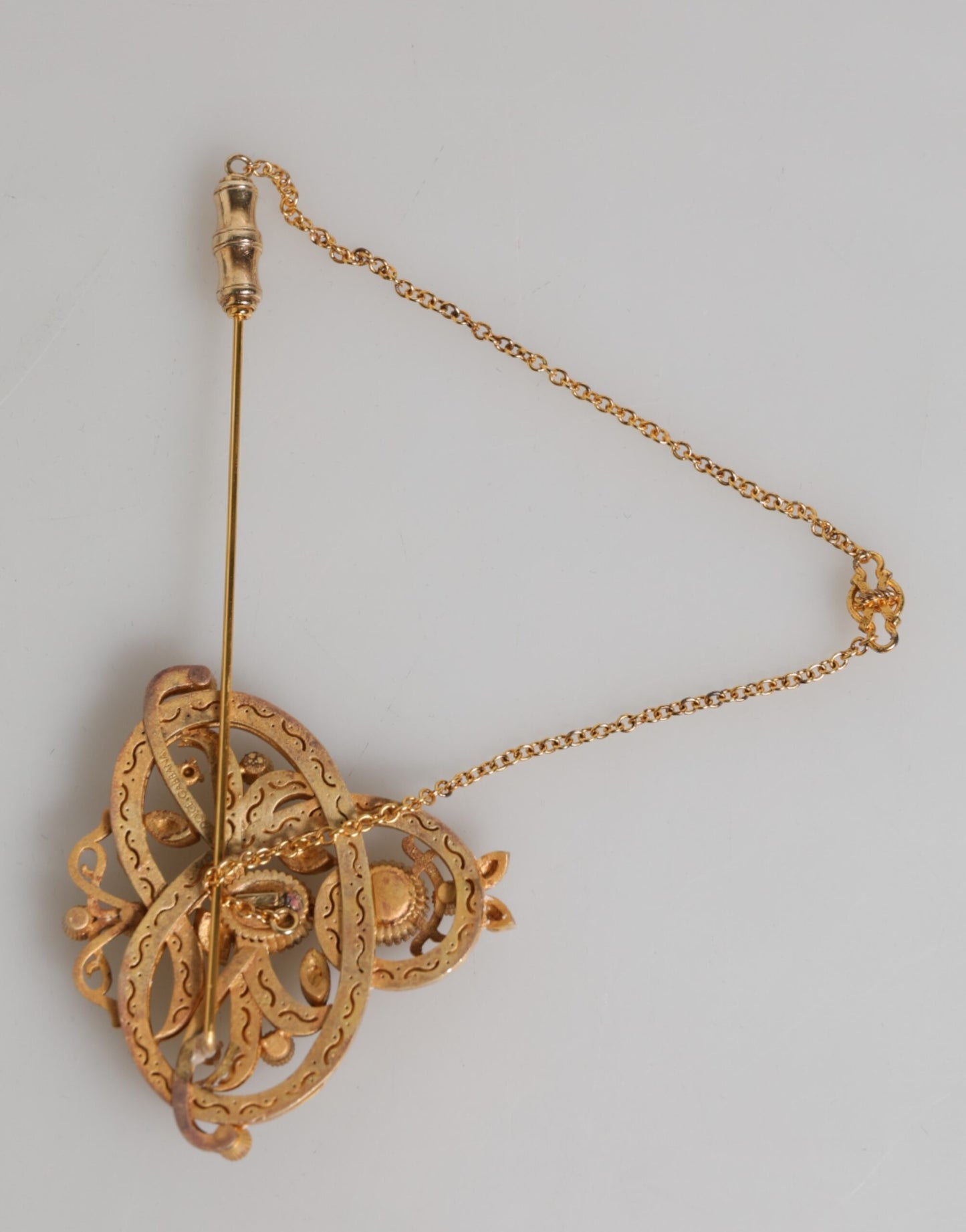 Gold Tone 925 Sterling Silver Crystal Chain Brooch Pin