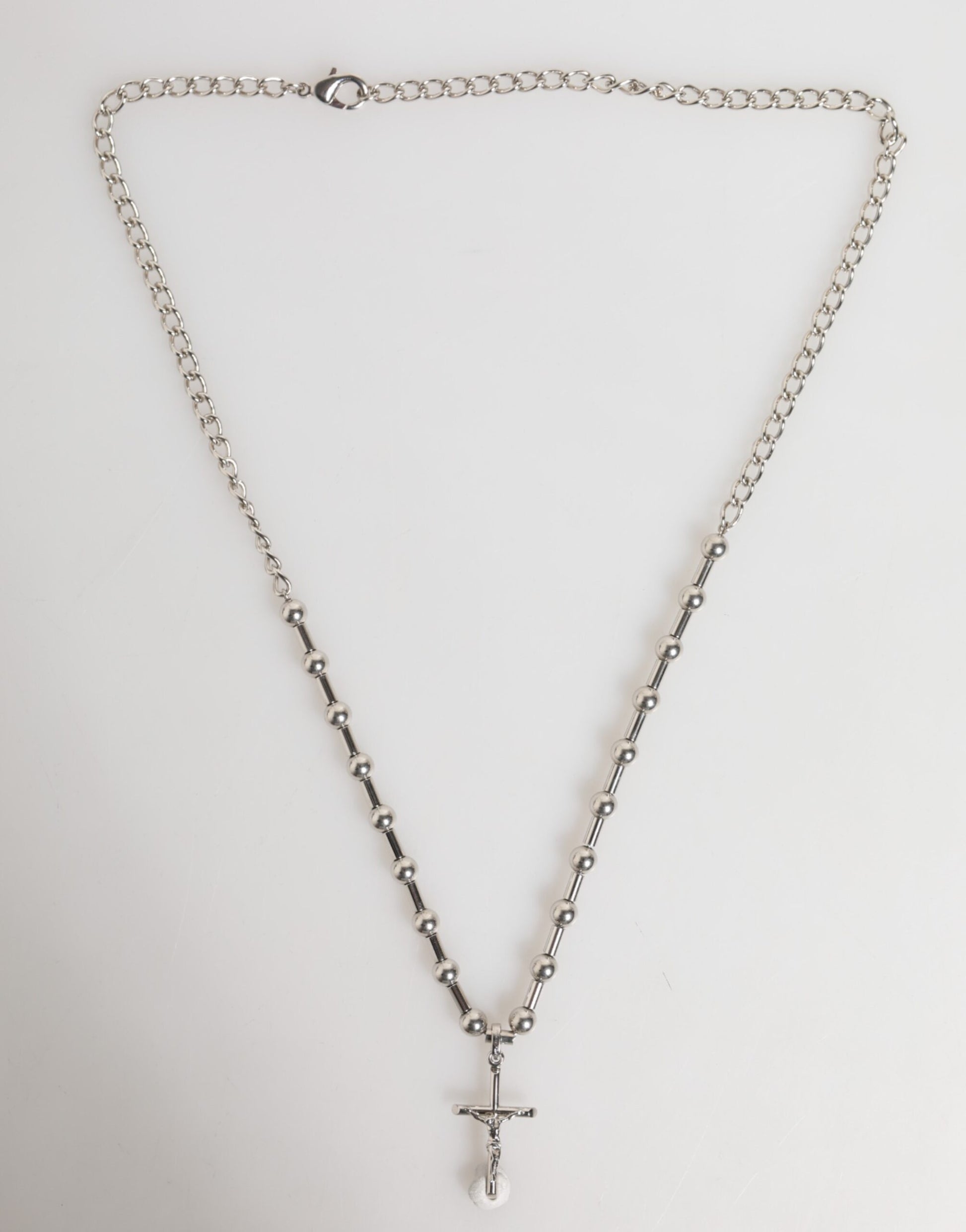 Silver Tone Brass Chain Religious Cross Pendant Necklace