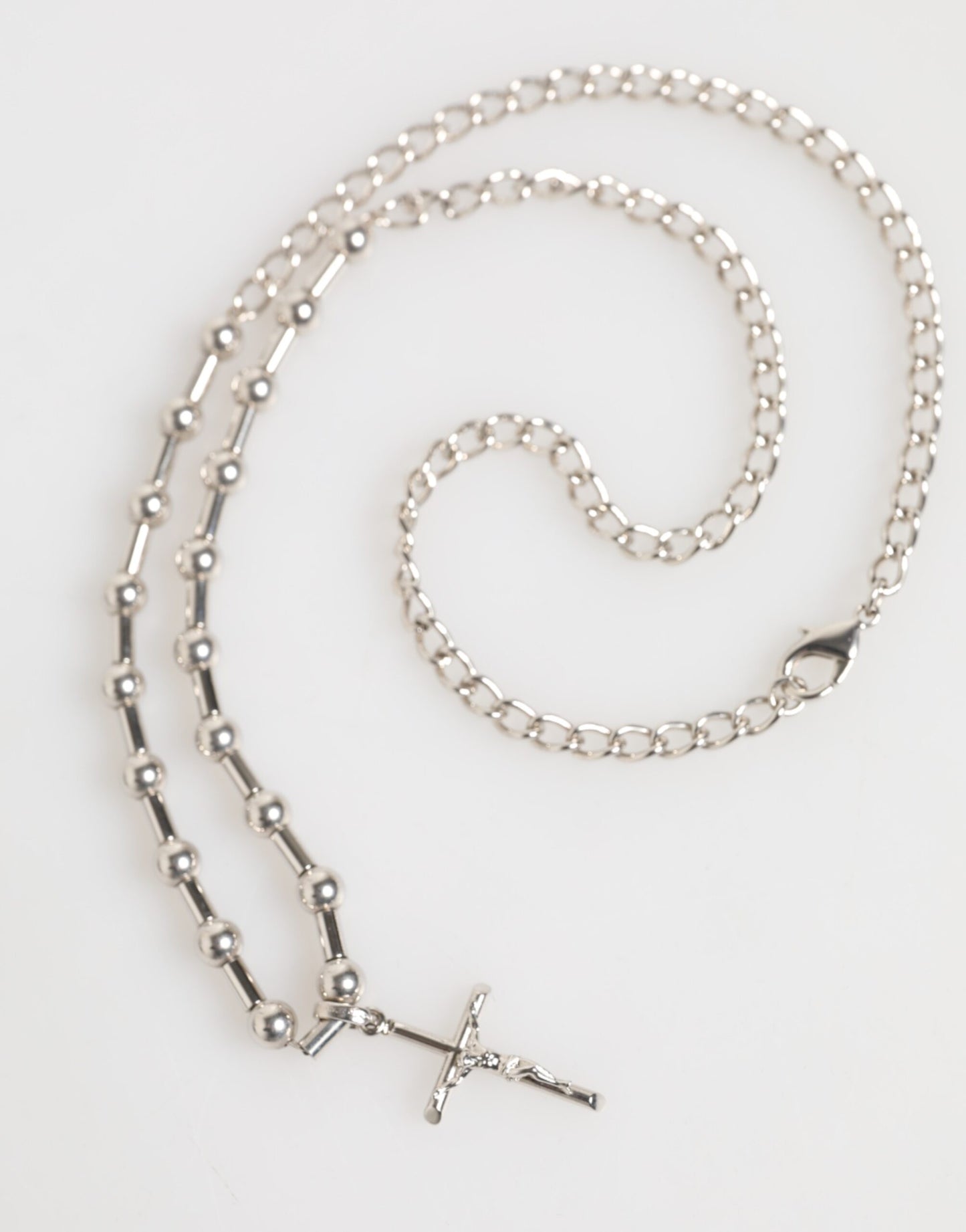 Silver Tone Brass Chain Religious Cross Pendant Necklace