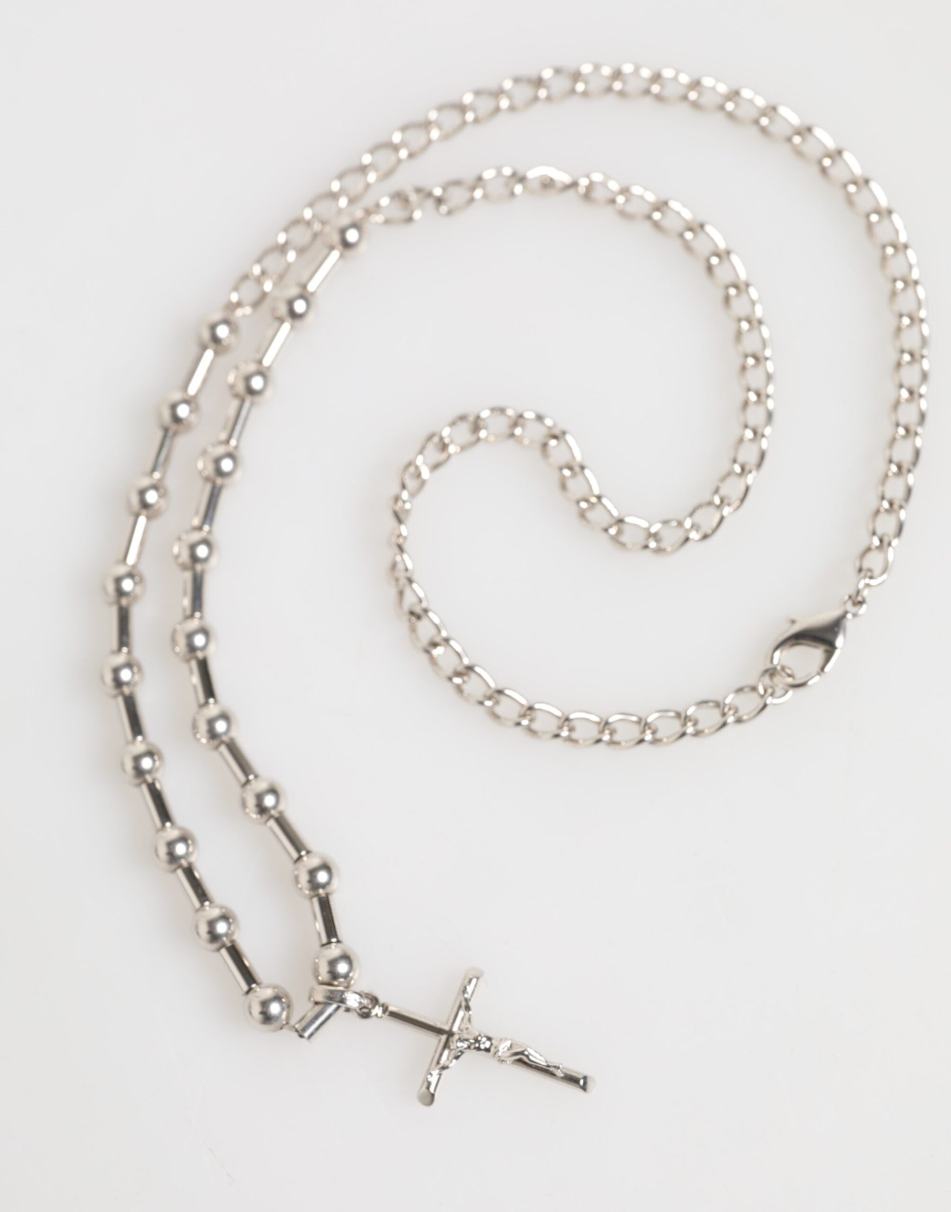 Silver Tone Brass Chain Religious Cross Pendant Necklace