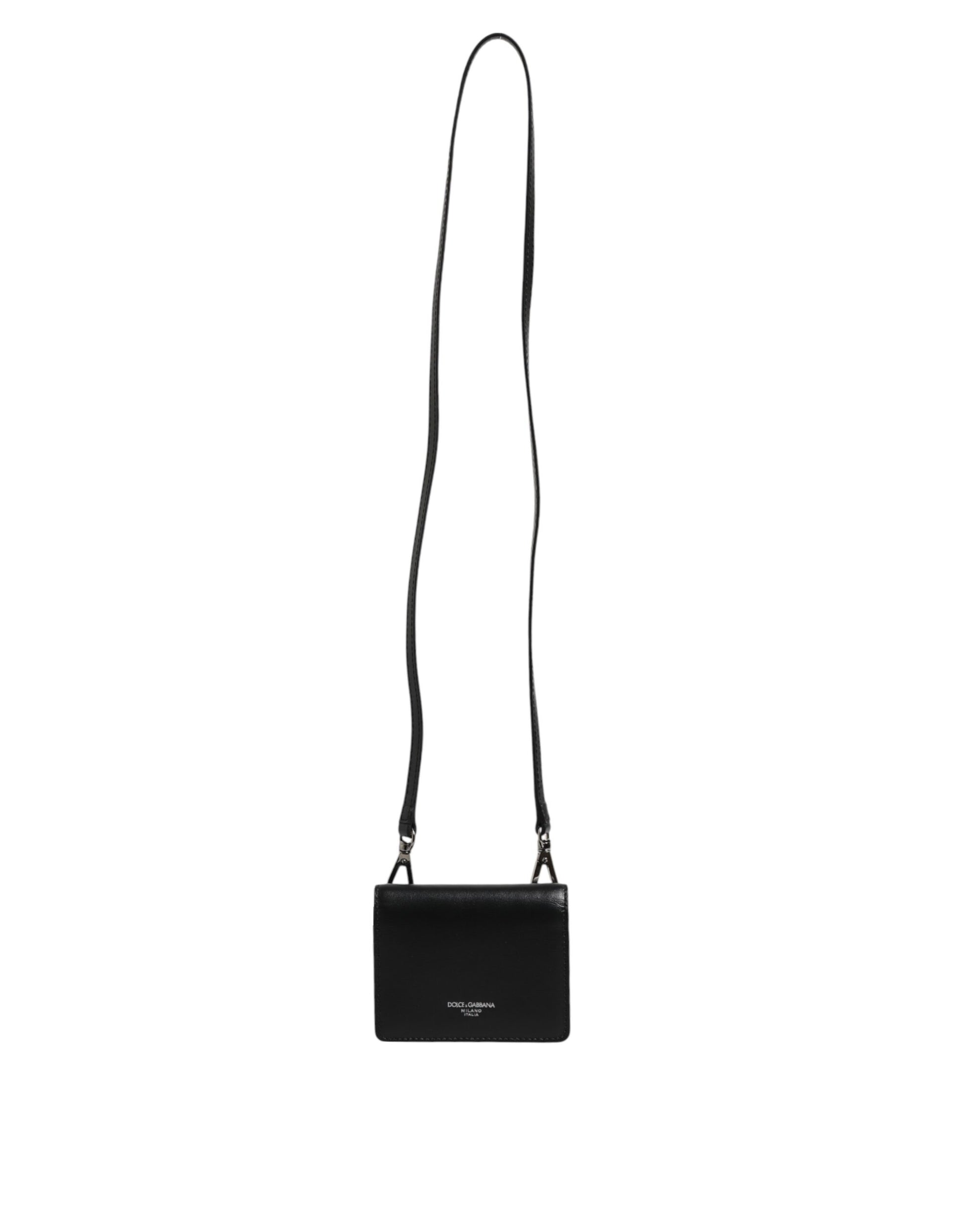 Black Leather Bifold Card Holder Crossbody Men Borse Bag