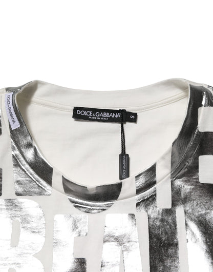 White Metallic Print Cotton CrewNeck T-shirt