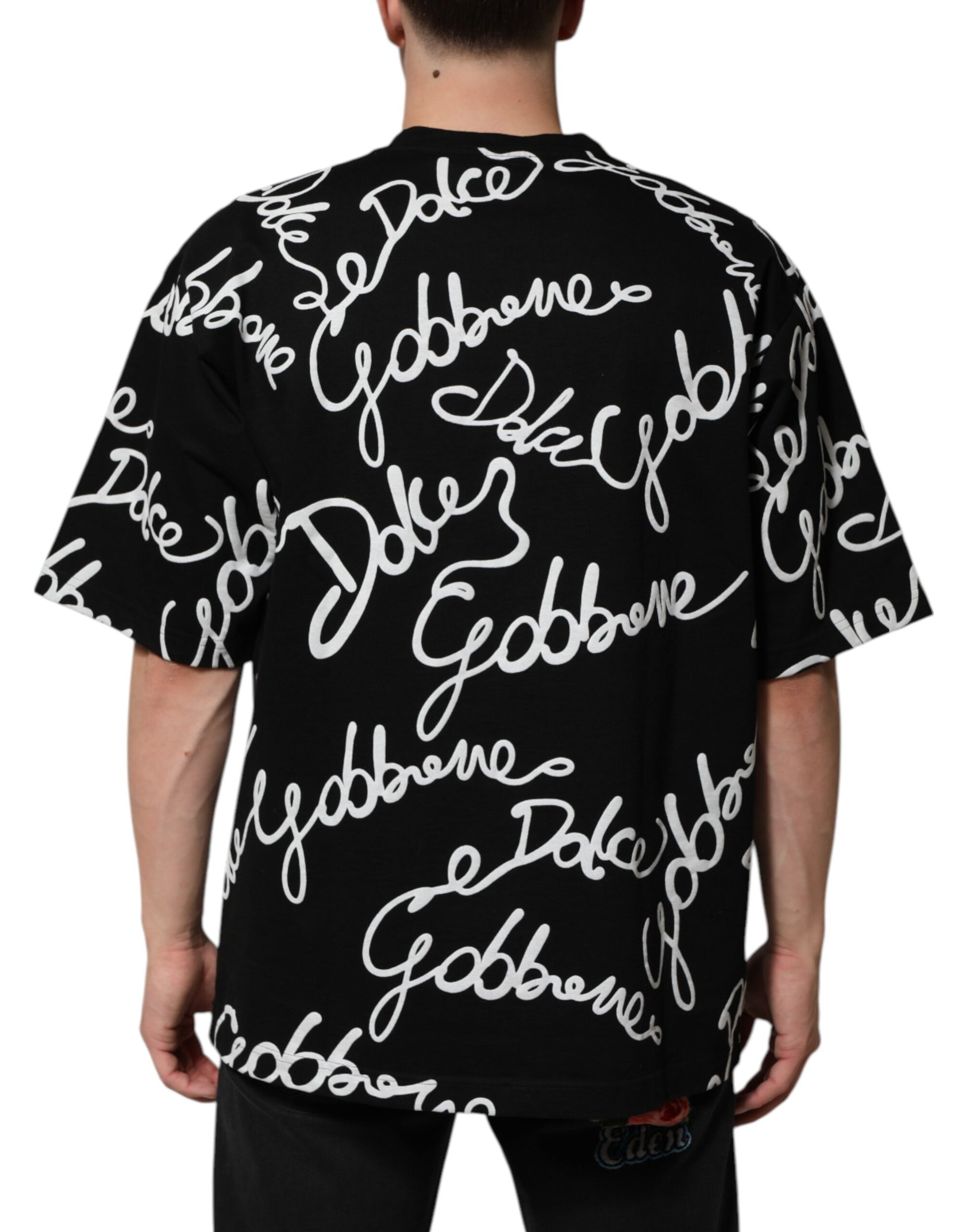 Black Logo Print Cotton Crew Neck  T-shirt