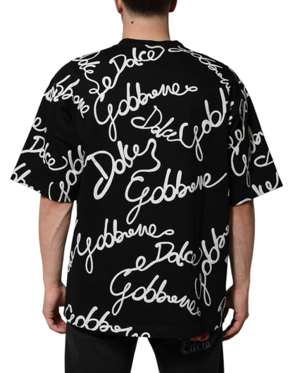 Black Logo Print Cotton Crew Neck  T-shirt