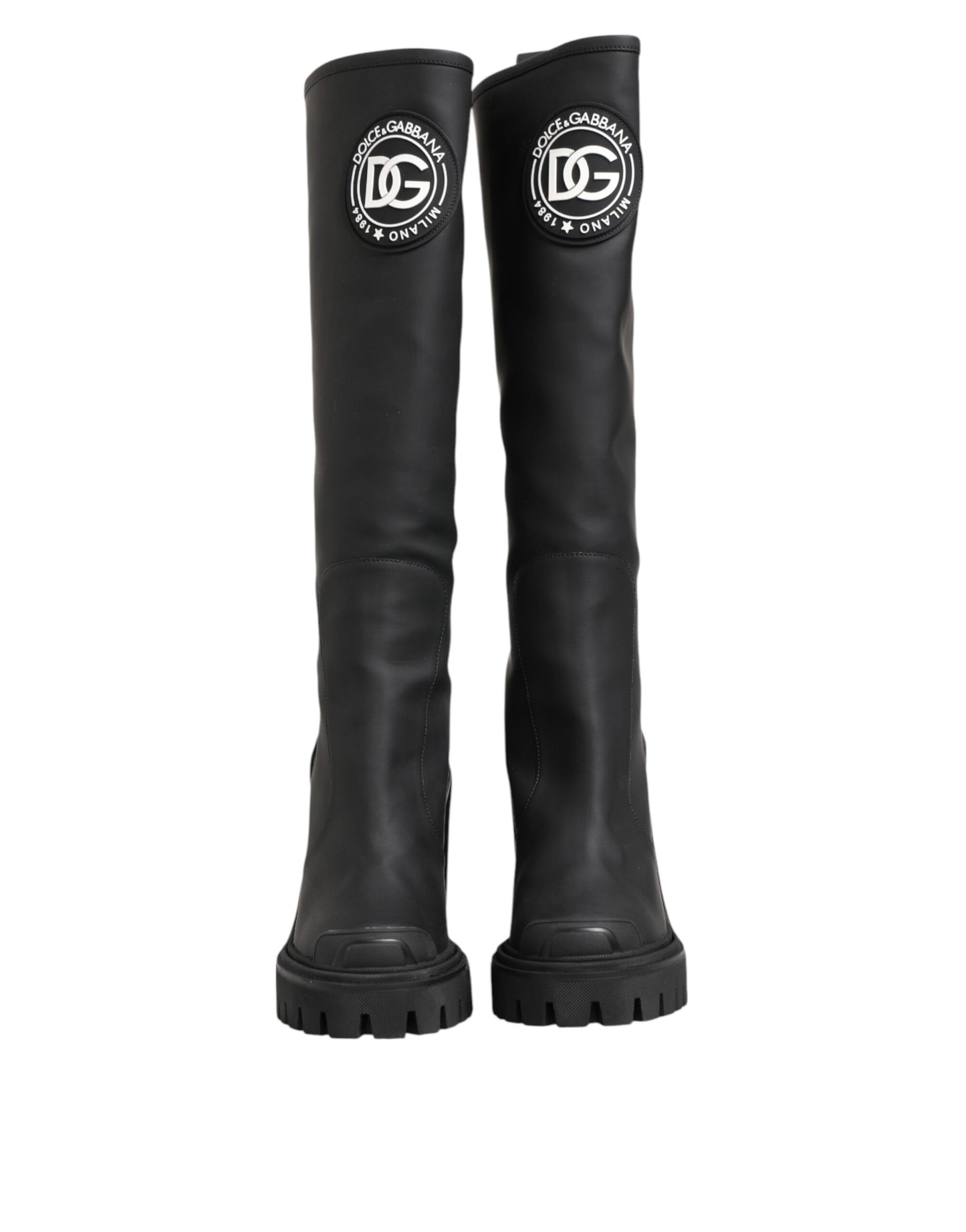 Black DG Logo Trekking Knee High Boots Shoes