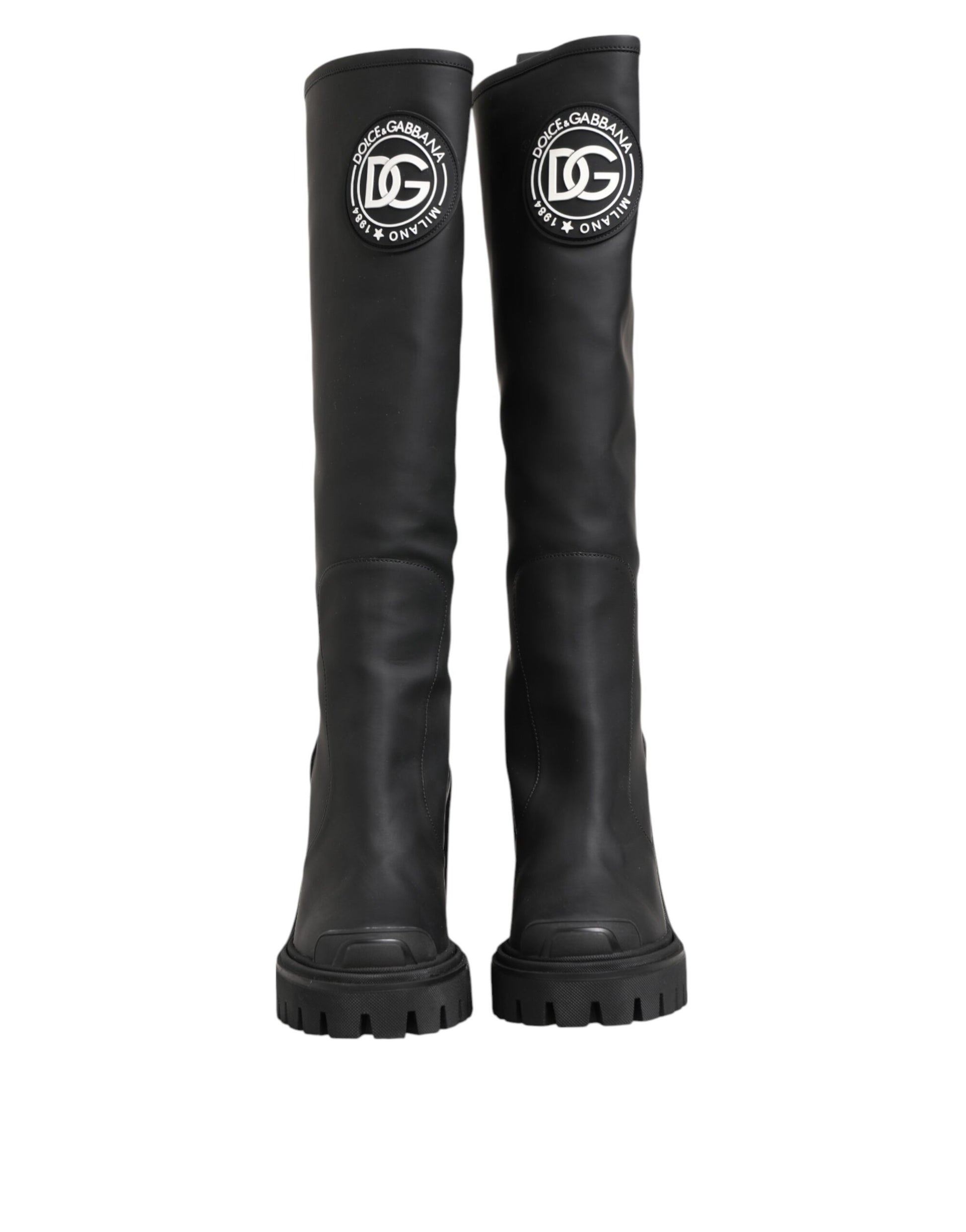 Black DG Logo Trekking Knee High Boots Shoes