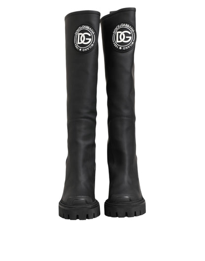Black DG Logo Trekking Knee High Boots Shoes