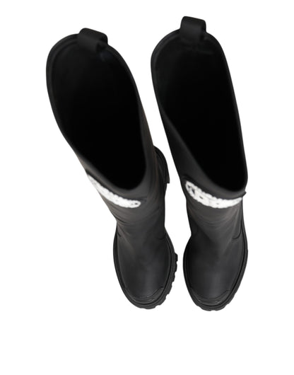 Black DG Logo Trekking Knee High Boots Shoes