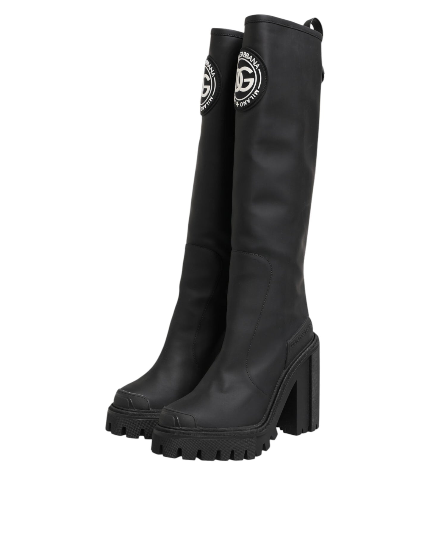 Black DG Logo Trekking Knee High Boots Shoes