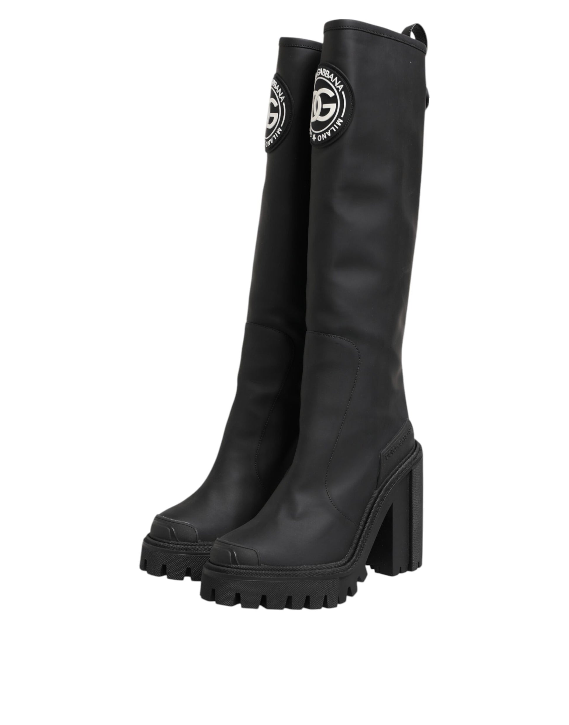 Black DG Logo Trekking Knee High Boots Shoes