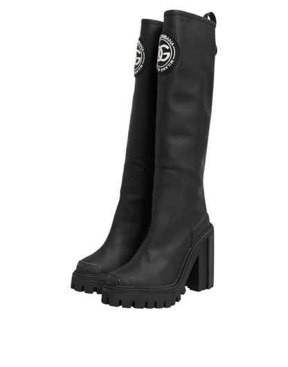 Black DG Logo Trekking Knee High Boots Shoes