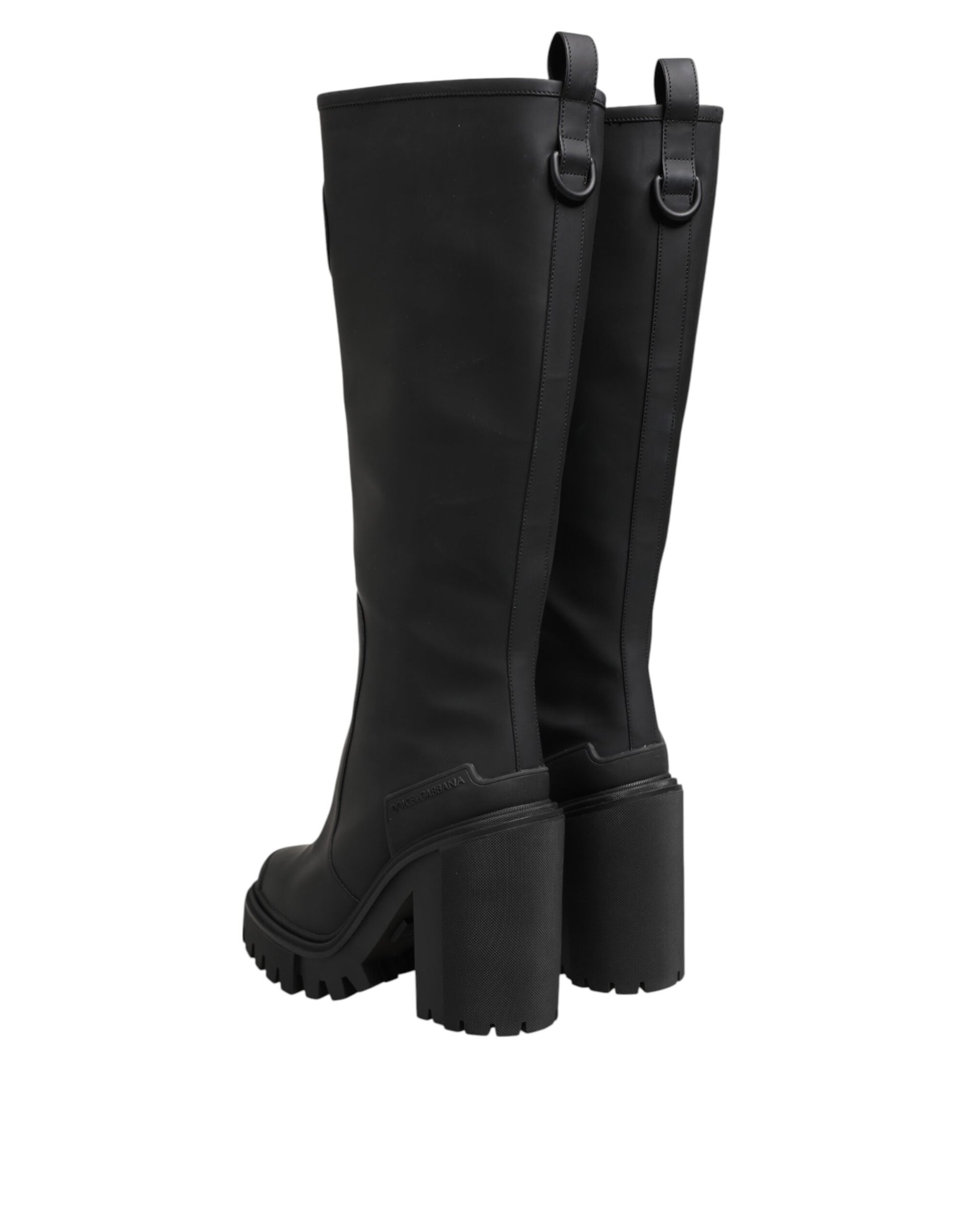 Black DG Logo Trekking Knee High Boots Shoes