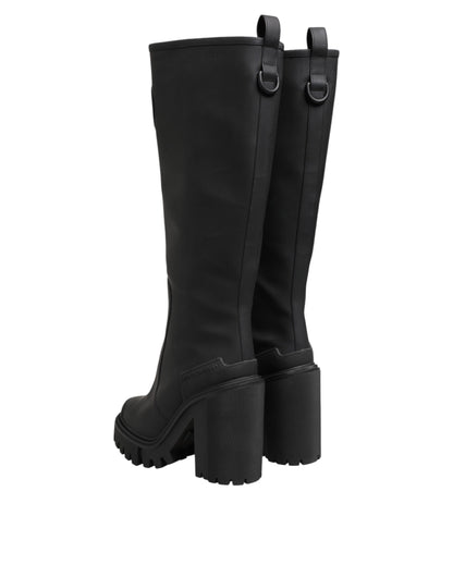 Black DG Logo Trekking Knee High Boots Shoes